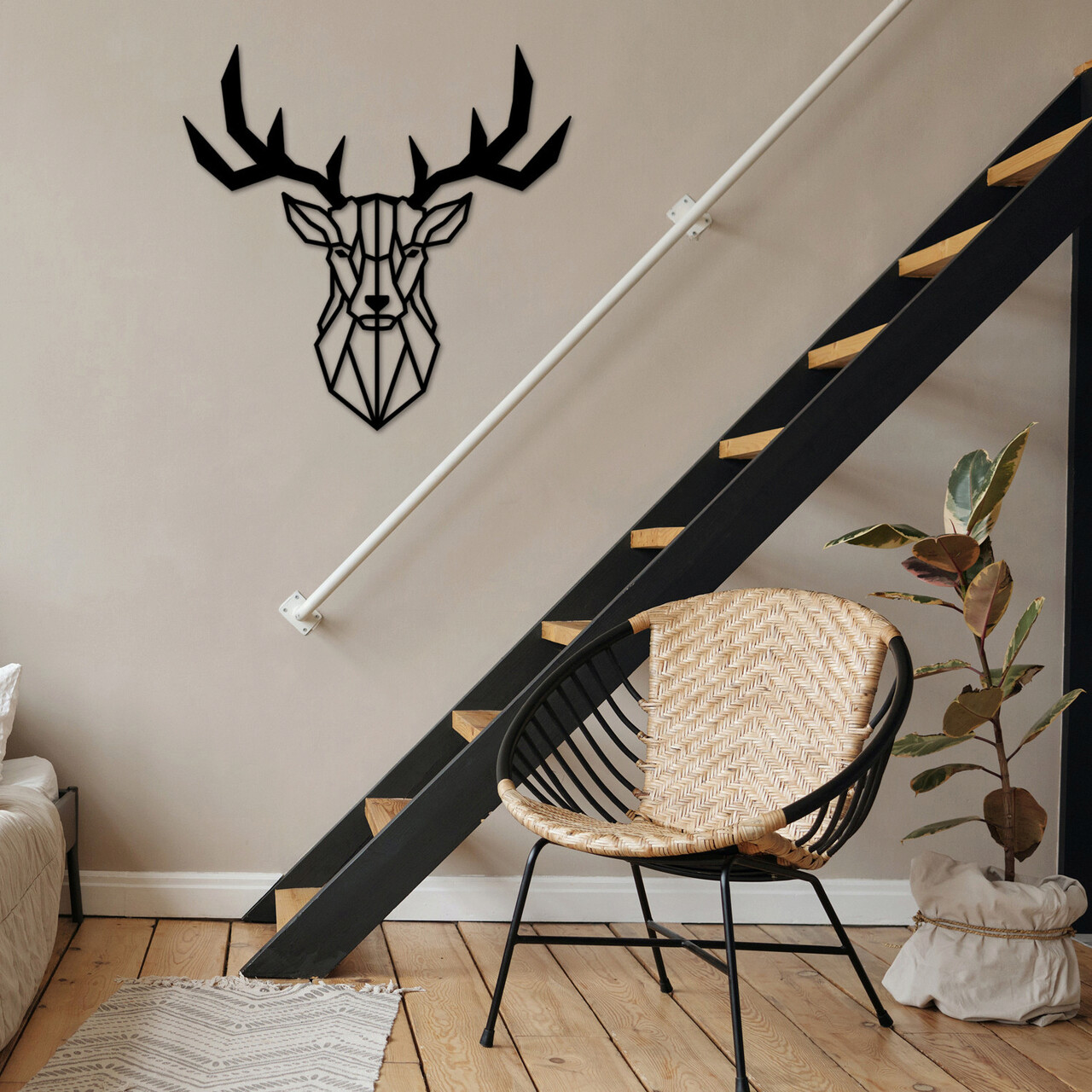 Decoratiune de perete, Deer2 Metal Decor, metal, 51 x 51 cm, negru - 1 | YEO