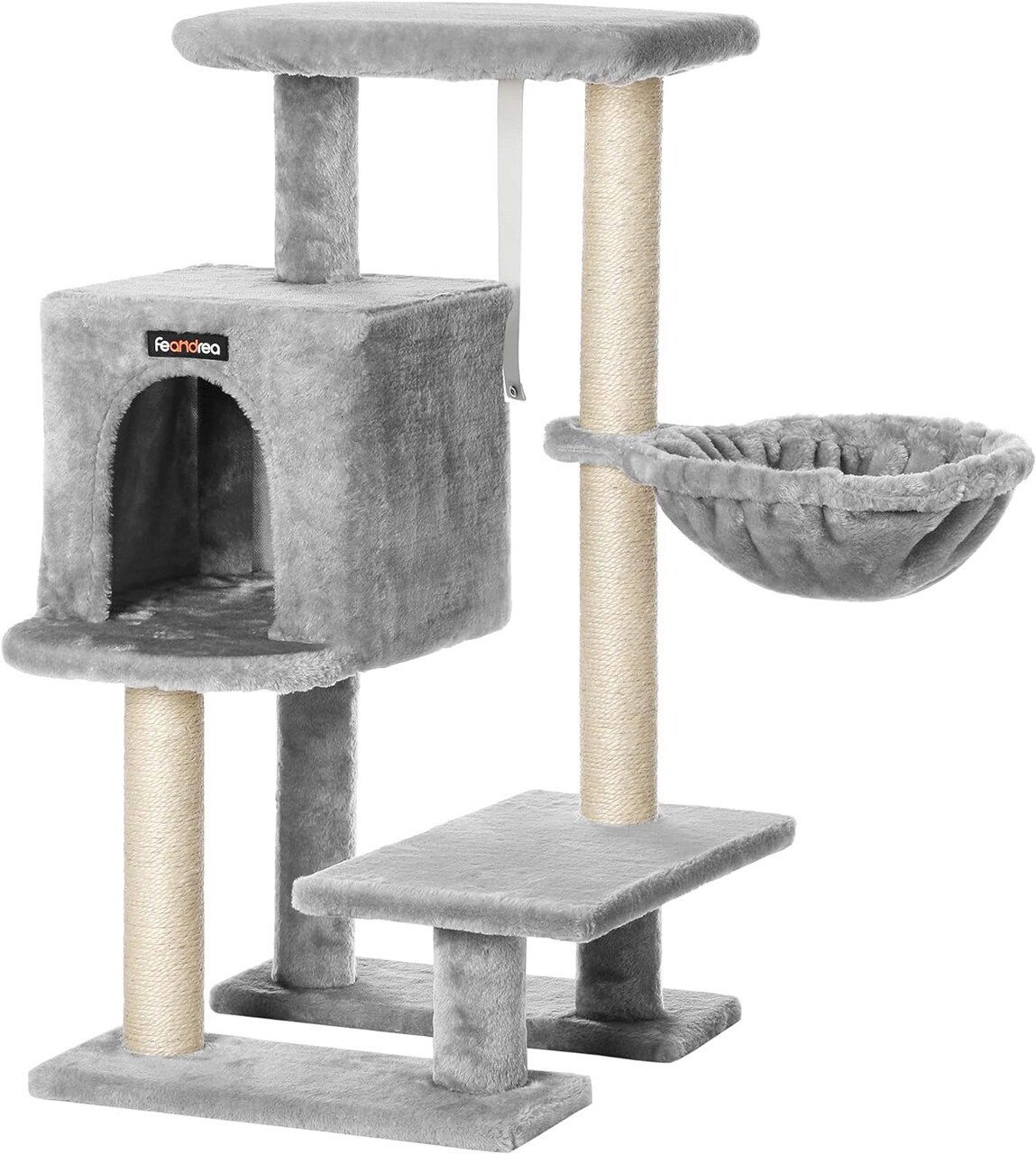 Ansamblu de joaca pisici / arbore pentru pisici Cat Condo, Feandrea, 46x41x84 cm, PAL/plus/sisal, gri deschis