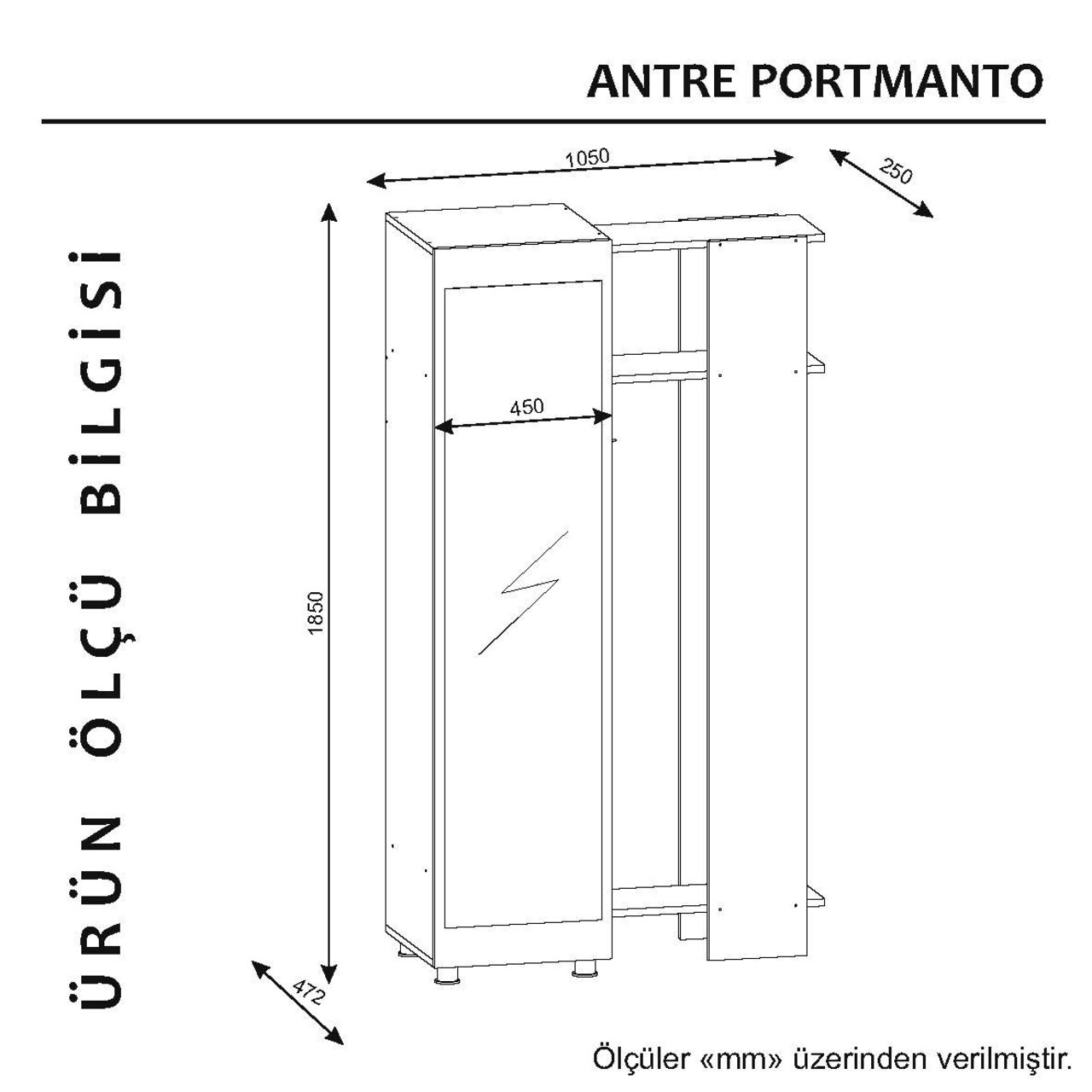 Cuier cu oglinda Antre, Woody Fashion, 105x47.2x185 cm, alb - 2 | YEO