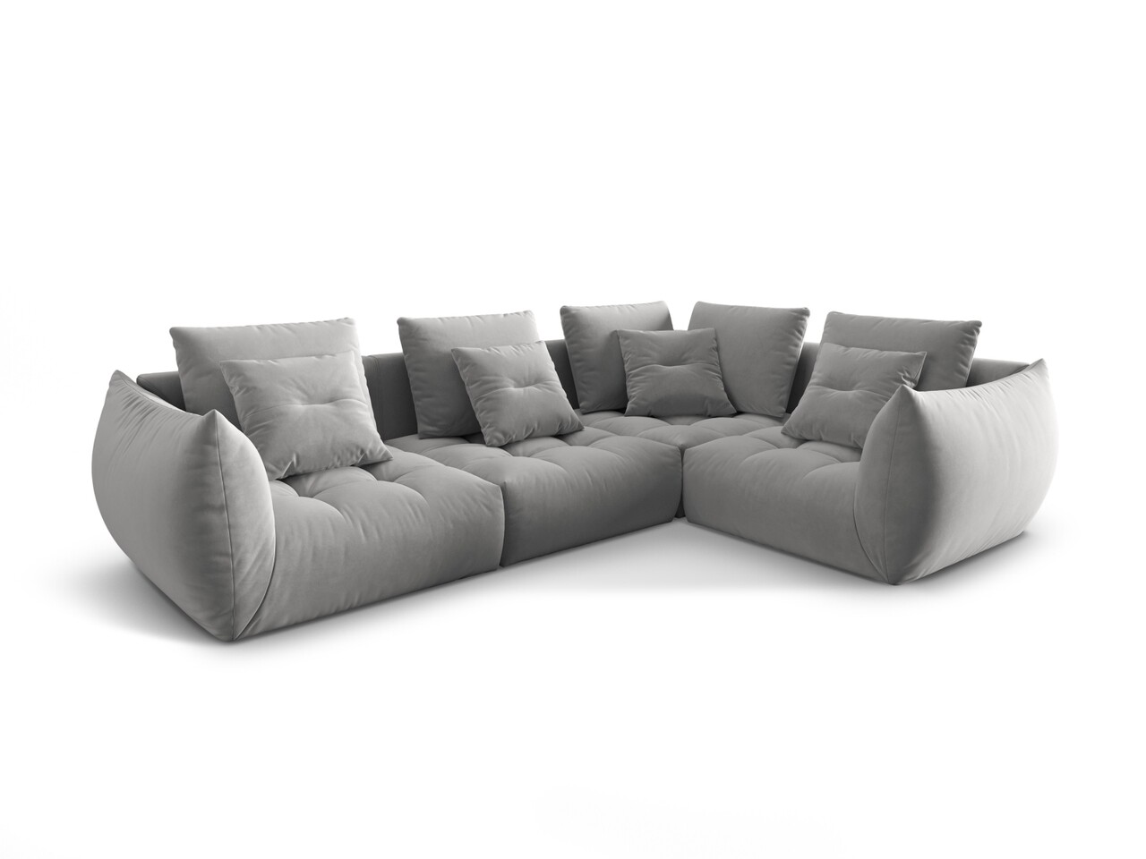 Coltar modular dreapta 3 locuri, Bloom-184, Micadoni Home, 316x216x95 cm, catifea, gri