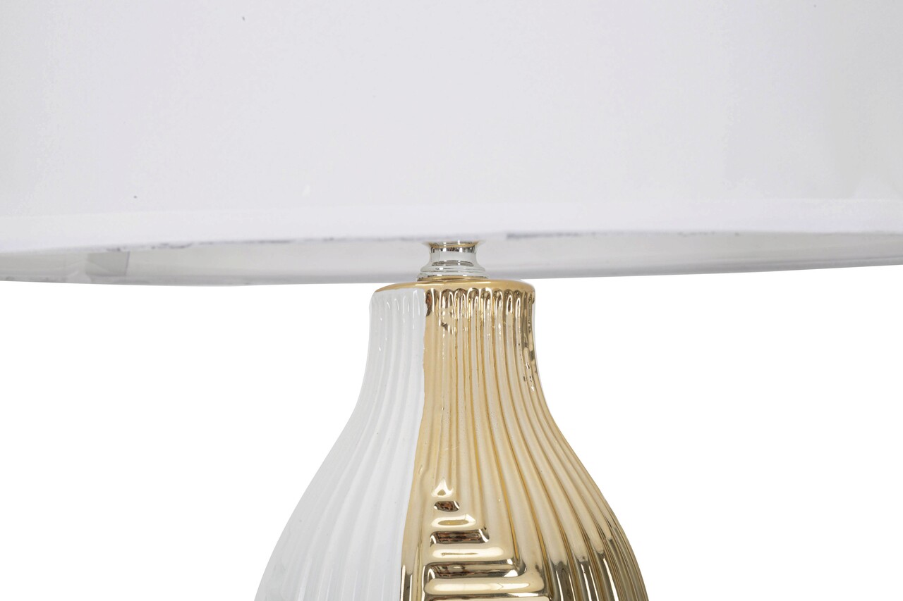 Lampa de masa, Glam Line, Mauro Ferretti, 1 x E27, 40W, Ø33 x 54 cm, ceramica/fier/textil, alb/auriu - 1 | YEO