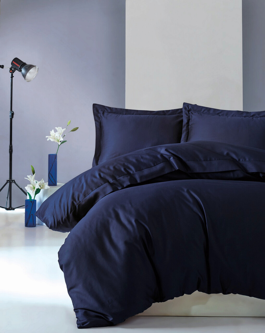 Lenjerie de pat pentru o persoana Single XXL (DE), Elegant - Dark Blue, Cotton Box, Bumbac Satinat