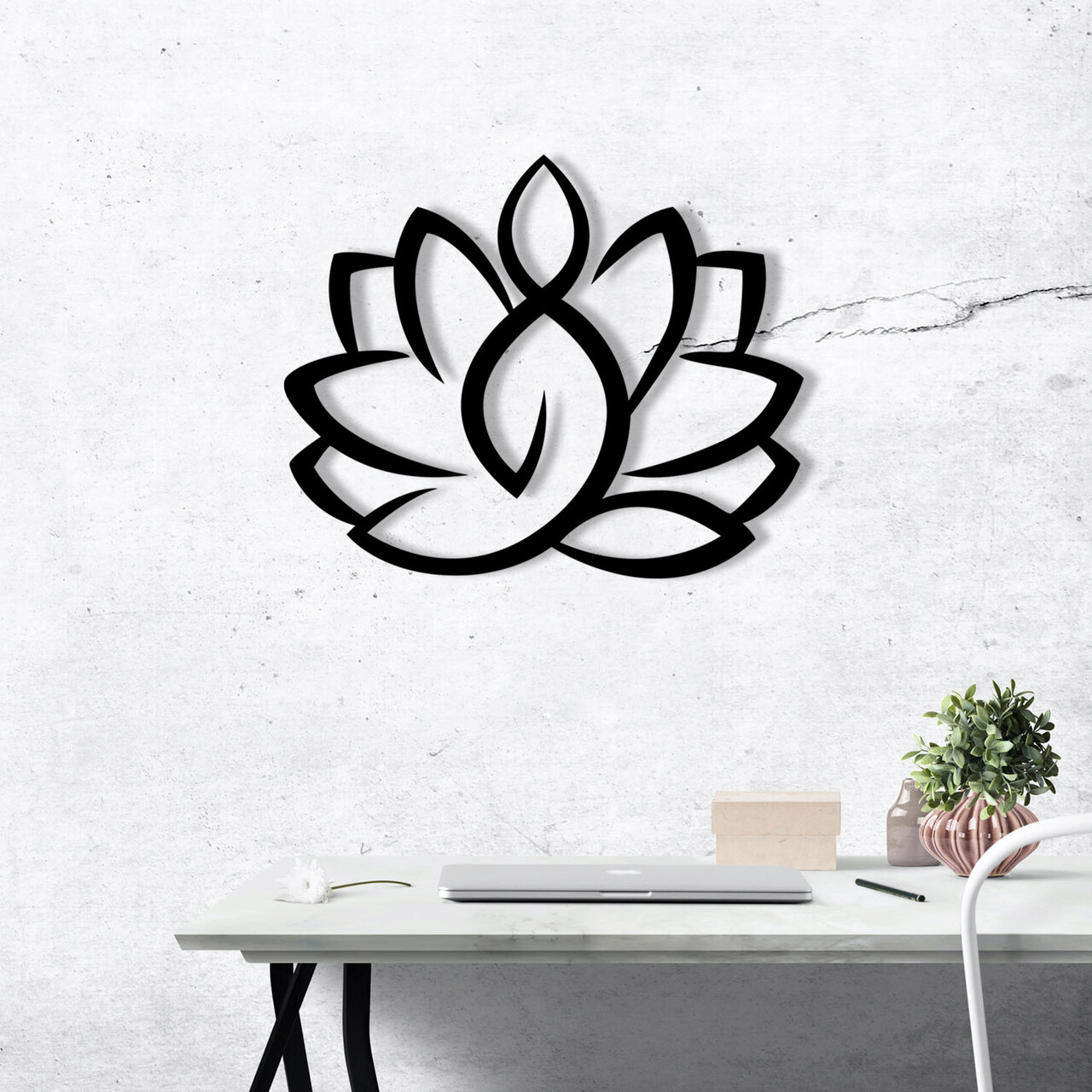 Decoratiune de perete, Lotus - M114, metal, 50 x 57 cm, negru