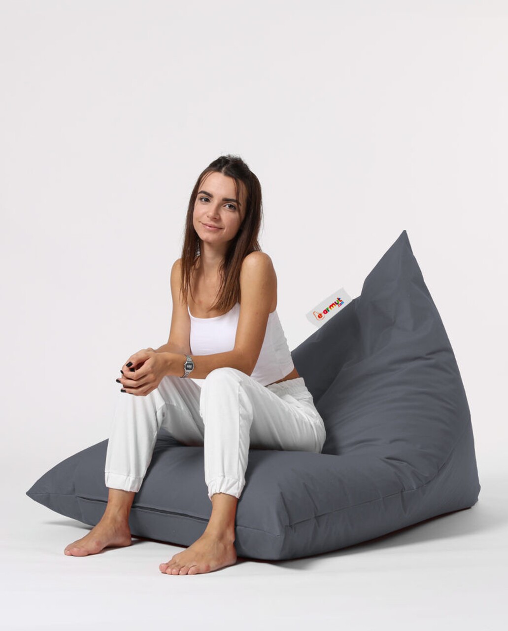 Fotoliu puf, Bean Bag Ferndale, Pyramid Bed, 145 cm, poliester impermeabil, gri fumuriu