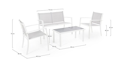 Set mobilier pentru gradina/terasa 4 piese Peder, Bizzotto, otel/textilena 2x1, alb