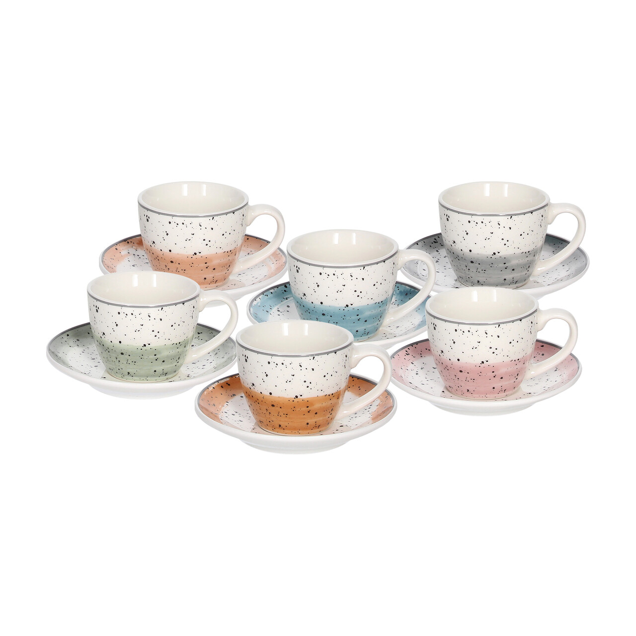 Set 6 cesti de cafea cu farfurie Iris Sienna, Tognana Porcellane, 80 ml, portelan New Bone China, multicolor