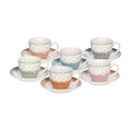 Set 6 cesti de cafea cu farfurie Iris Sienna, Tognana Porcellane, 80 ml, portelan New Bone China, multicolor