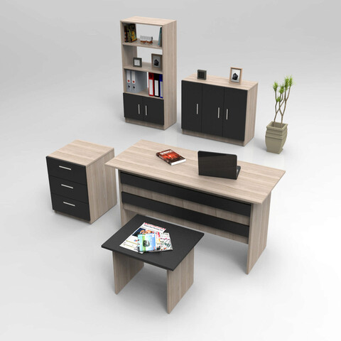 Set de mobilier de birou, Locelso, VO14, Stejar / Negru