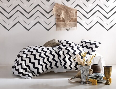 Lenjerie de pat pentru o persoana, EnLora Home, SmallZigzag, 2 piese, amestec bumbac, alb/negru