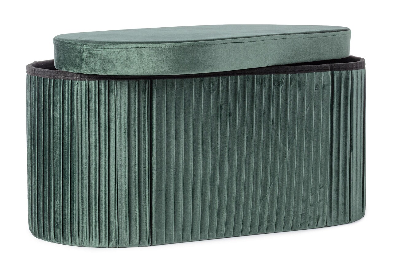Taburet cu spatiu de depozitare Jocelyn Oval, Bizzotto, 76x38x38 cm, MDF/catifea, verde