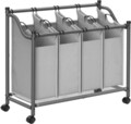 Cos de rufe cu 4 compartimente si roti, Vasagle, 4 x 35 L, 87.5 x 38.5 x 81 cm, fier/tesatura oxford, gri