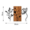 Decoratiune de perete, Triple Flowers, Lemn/metal, Dimensiune: 86 x 58 cm, Nuc / Negru