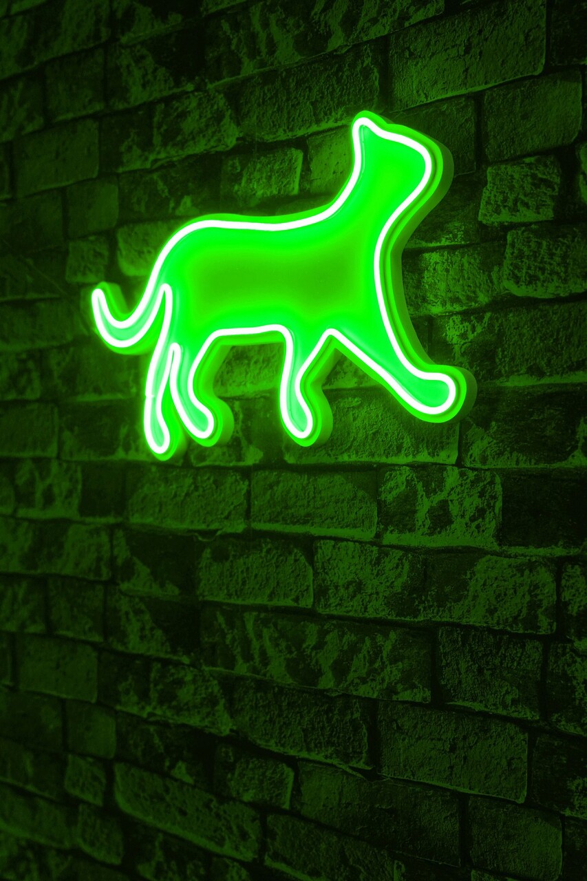 Decoratiune luminoasa LED, Kitty the Cat, Benzi flexibile de neon, DC 12 V, Verde