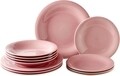 Set de masa 12 piese, Like Villeroy & Boch, Color Loop Rose, portelan premium, roz