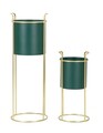 Set 2 ghivece Grent Slim, Mauro Ferretti, 24x24x70 cm, fier, verde/auriu