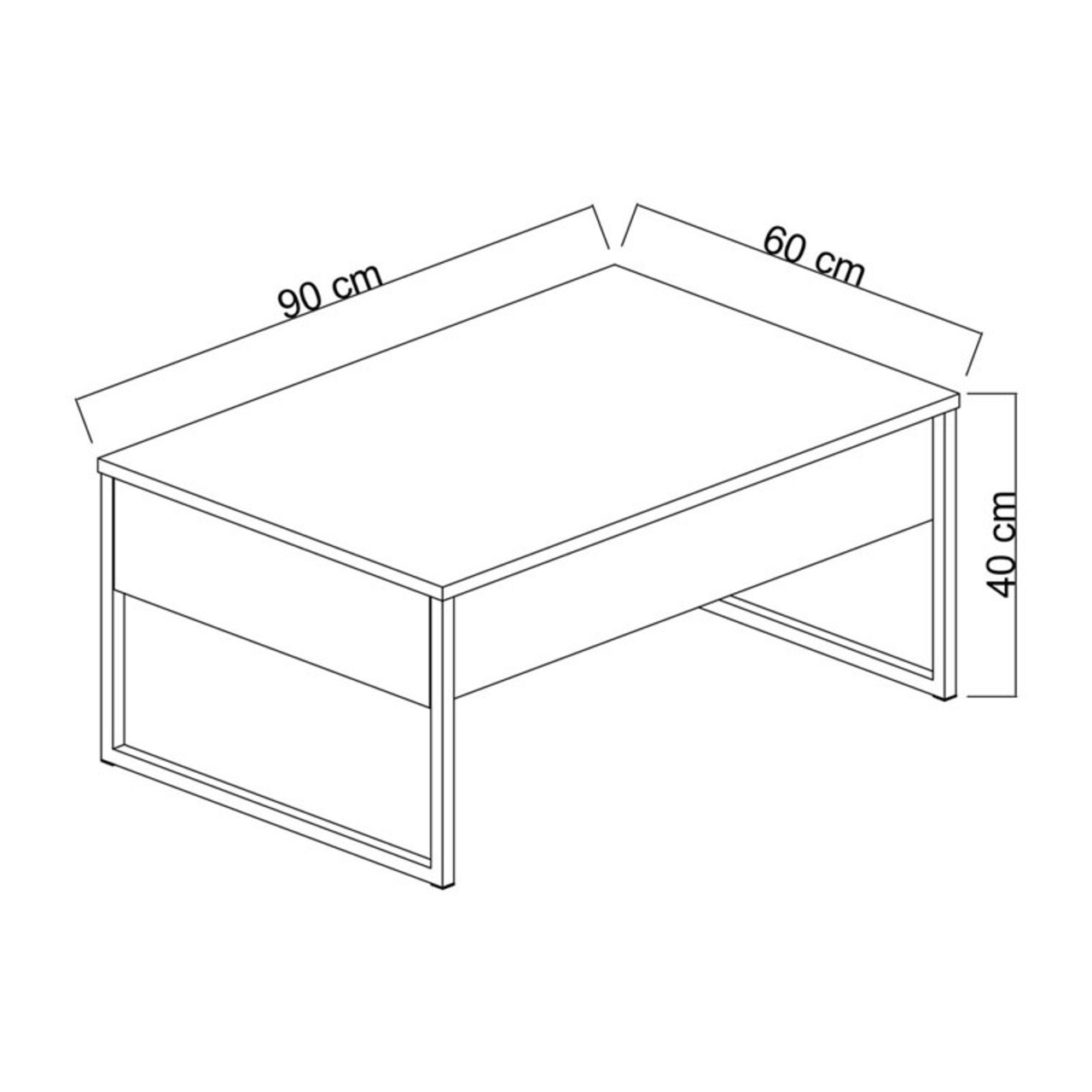 Masuta de cafea PWF-0626, Pakoworld, 90x60x40 cm, PAL/metal, antracit/negru