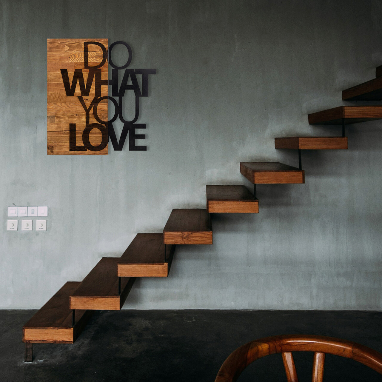 Decoratiune de perete, Do What You Love, lemn/metal, 54 x 58 cm, negru/maro - 1 | YEO