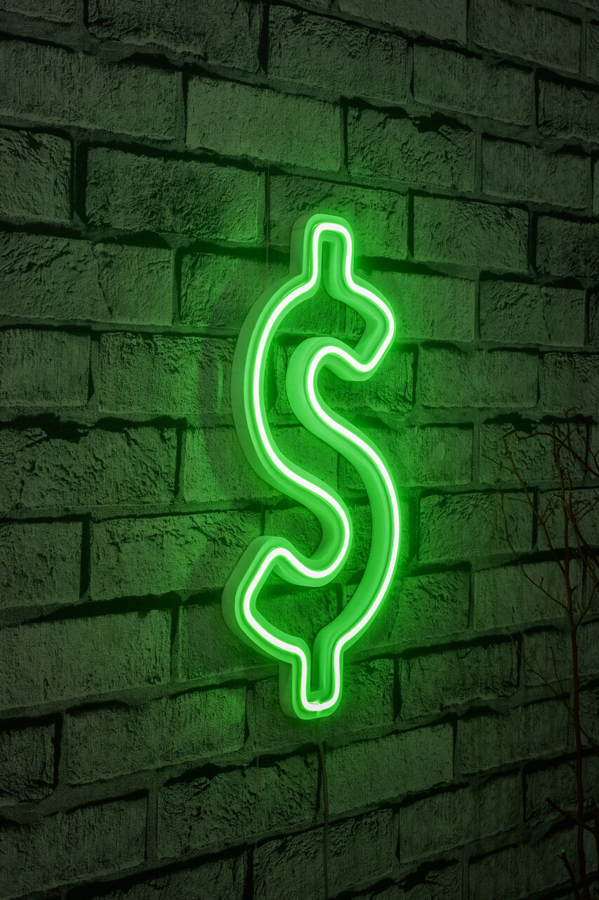 Decoratiune luminoasa LED, Dollar Sign, Benzi flexibile de neon, DC 12 V, Verde