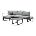 Set mobilier pentru exterior, 3 piese Alora, 242x138x77 cm, aluminiu/poliester, negru/gri