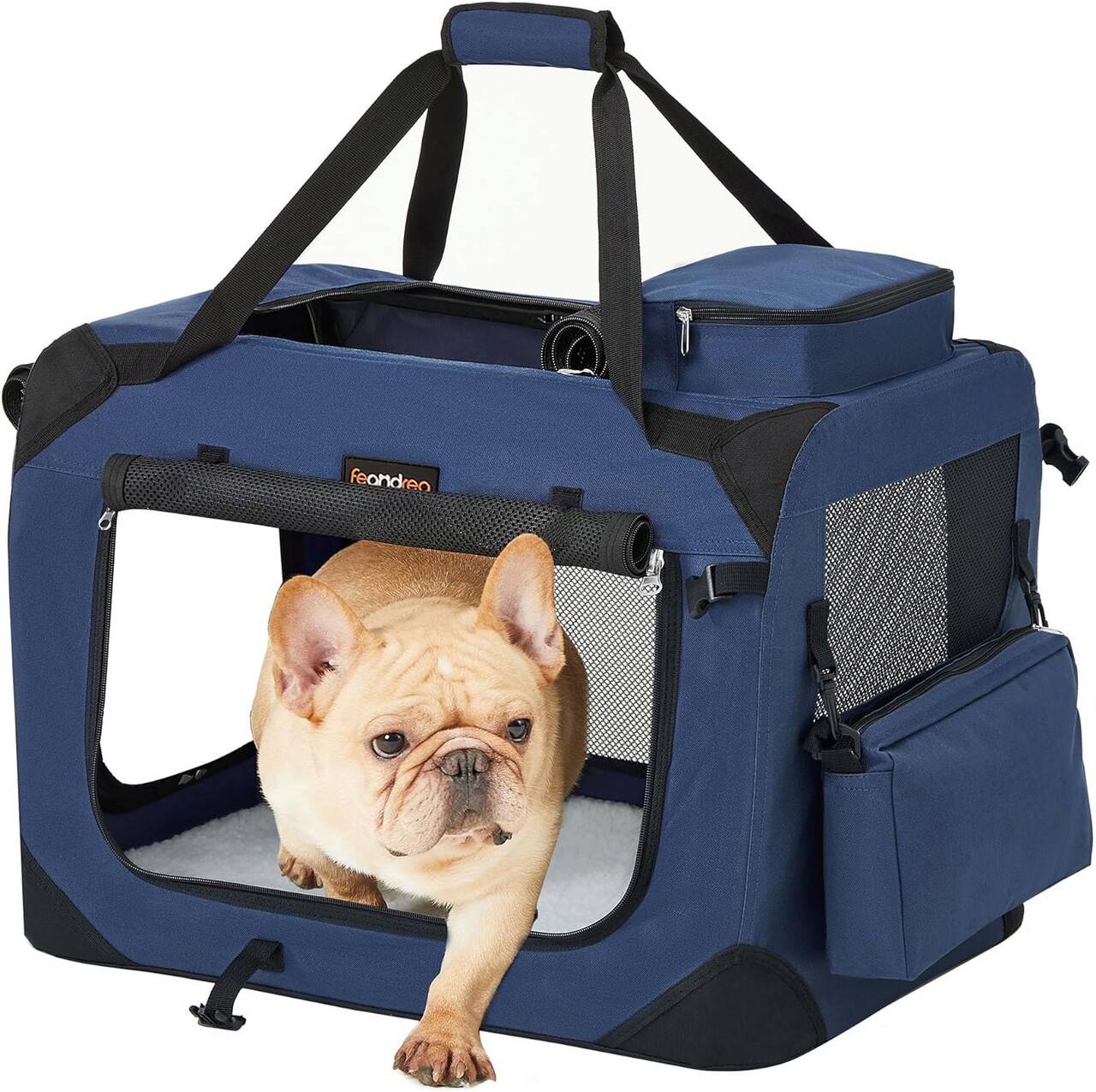 Geanta de transport pentru animale de companie S, Feandrea, max 7 kg, 50x35x35 cm, tesatura Oxford/otel, albastru