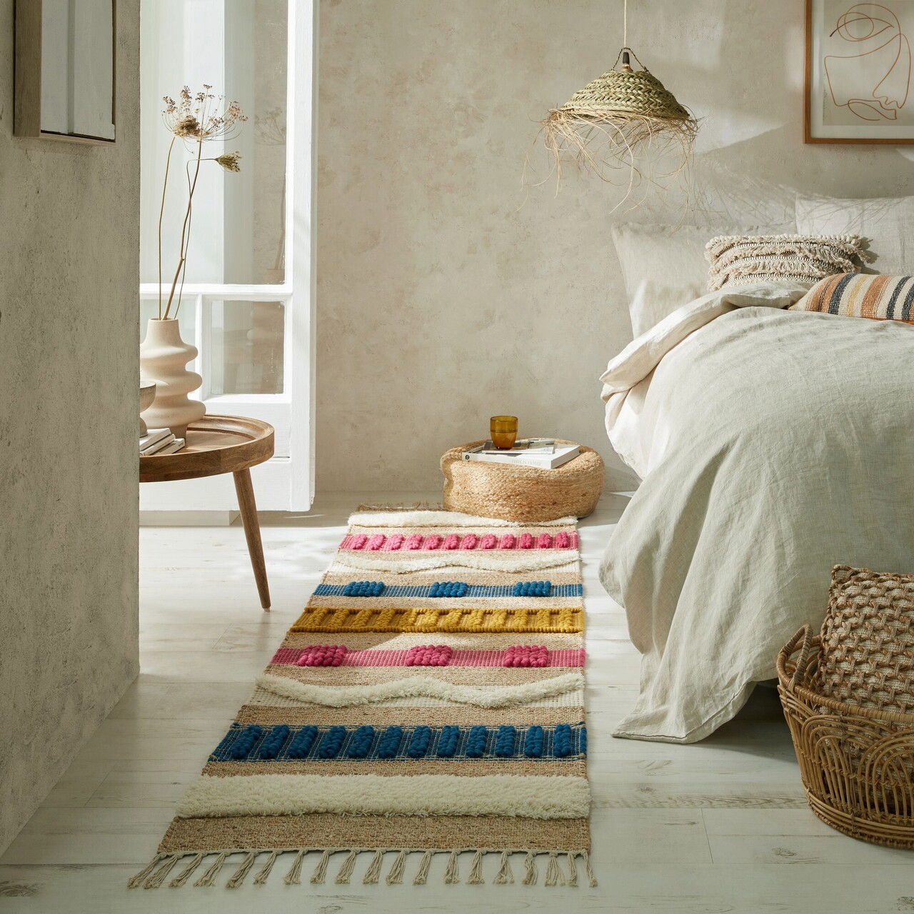 Covor Medina Jute Natural/Multi, Flair Rugs, 60x230 cm, iuta/lana, multicolor