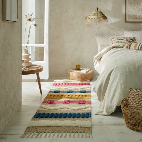 Covor Medina Jute Natural/Multi, Flair Rugs, 60x230 cm, iuta/lana, multicolor