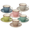 Set 6 cesti de cafea cu farfurie Louise Urban Pastel, Tognana Porcellane, 90 ml, ceramica, multicolor