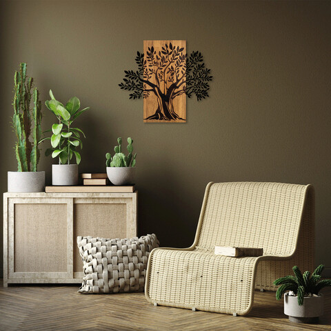 Decoratiune de perete, Monumental Tree 2, 50% lemn/50% metal, Dimensiune: 65 x 58 cm, Nuc / Negru