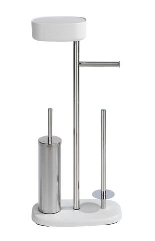 Suport pentru hartie igienica si perie de toaleta + spatiu depozitare accesorii, Wenko, Rivazza, 32 x 17 x 72.5 cm, inox