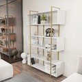 Corp biblioteca, Zena Home, Bruti, 120x180x29.6 cm, PAL, Alb/Auriu