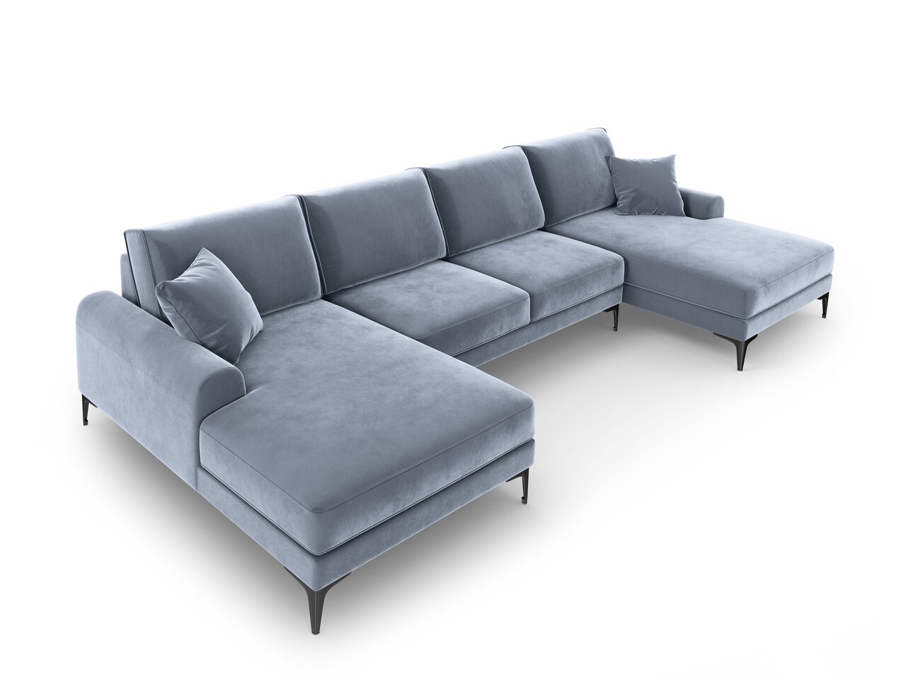 Coltar panoramic, Madara, Mazzini Sofas, 6 locuri, 334x182x90 cm, catifea, albastru deschis