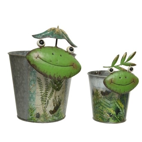 Set 2 ghivece Frog, Decoris, metal, multicolor