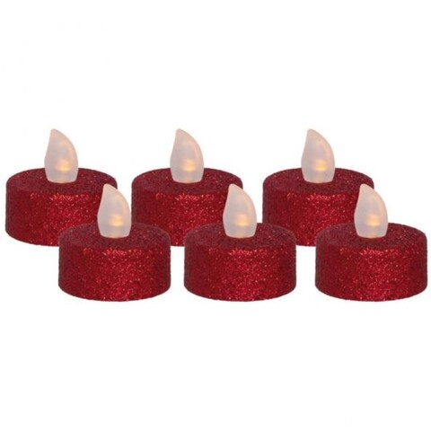 Set 6 lumanari cu LED Glitter, 3.8x4 cm, rosu