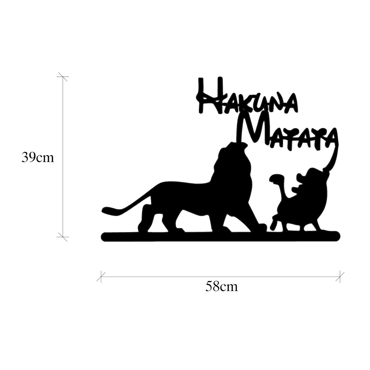 Decoratiune de perete, Hakuna Matata Lion And Piggy, Metal, Dimensiune: 58 x 1,5 x 39 cm, Negru