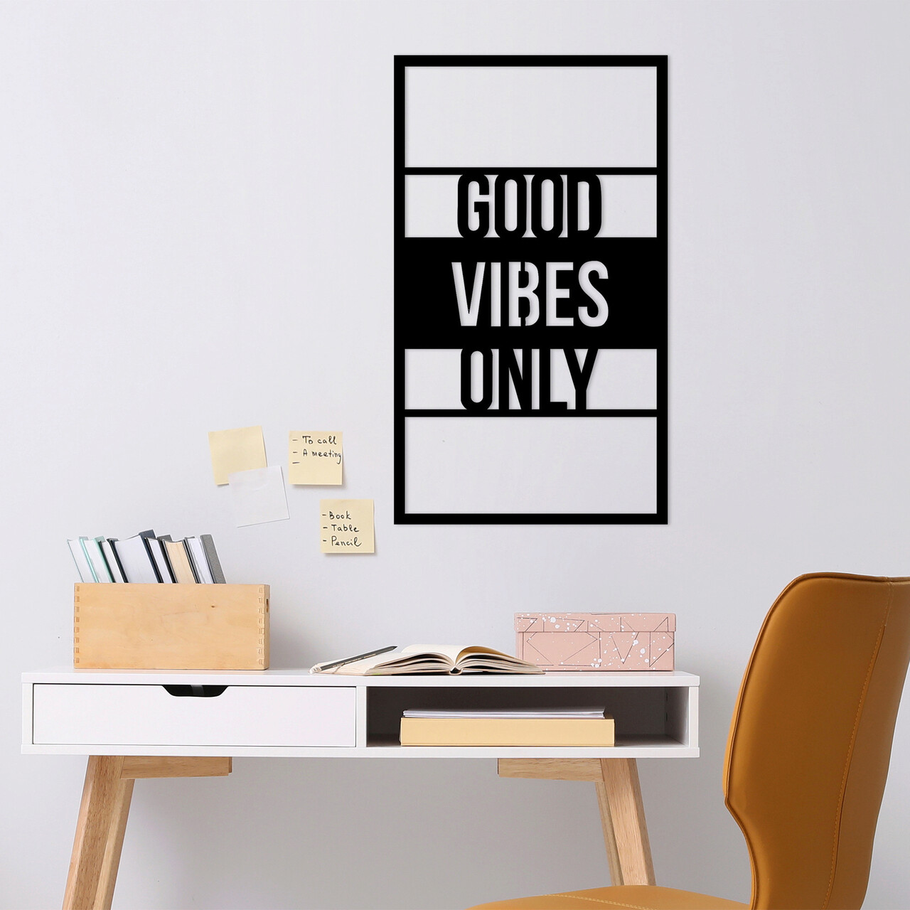 Decoratiune de perete, Good Vibes Only, Metal, Dimensiune: 40 x 1,5 x 68 cm, Negru - 2 | YEO