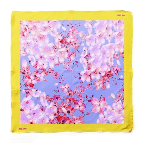 Esarfa, Alber Zoran, Cerezas de Sakura, 90 x 90 cm, poliester, multicolor