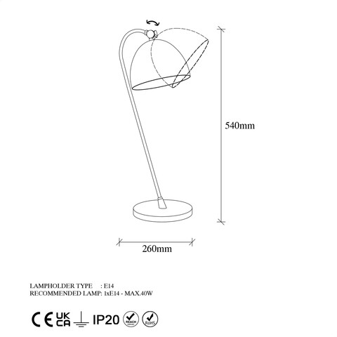 Lampa de masa, Acuka - 12291, Fulgor, 18 x 26 x 54 cm, 1 x E14, 40W, auriu