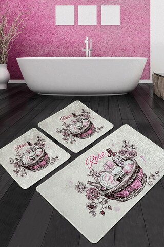 Set covoraș de baie (3 bucăți), Chilai, Rose Basket Djt, Poliester, Multicolor