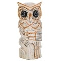 Decoratiune, Owl, Creaciones Meng, 30 cm, lemn de arbore de matase, alb antic