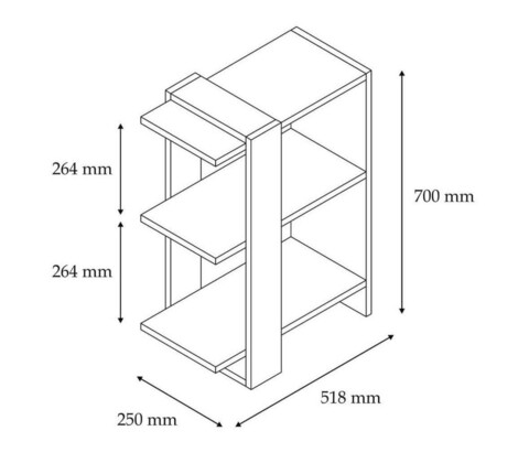 Corp biblioteca, Puqa Design, Funda, 51.8x70x25 cm, PAL, Antracit/Alb