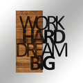 Decoratiune de perete, Work Hard Dream Big, lemn/metal, 48 x 58 cm, negru/maro