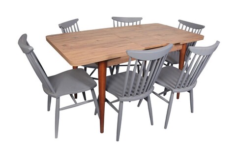 Se dining/bucatarie, Gauge Concept, 234426, masa cu 6 scaune, lemn solid/mdf, maro/gri
