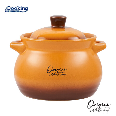 Oala cu capac 2 L, ORIGINI by Chef Nicolai Tand, Cooking by Heinner, ceramica, portocaliu degrade