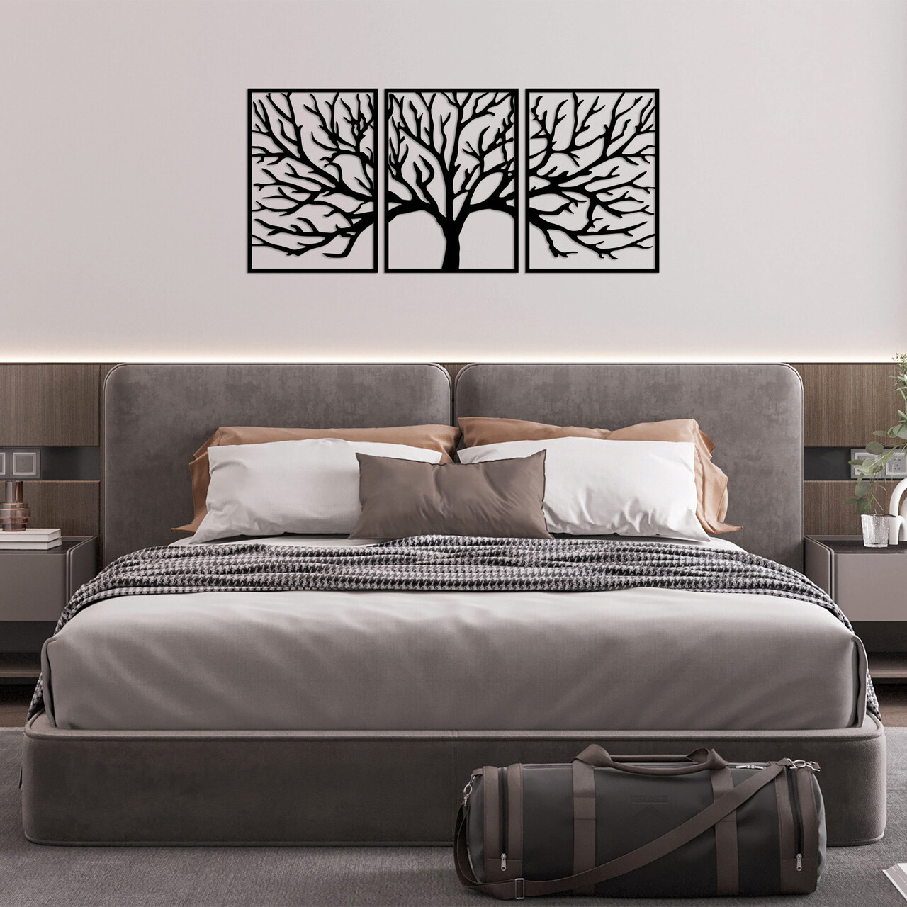 Decoratiune de perete, Monumental Tree 16, Metal, 53 x 73 cm, 3 piese, Negru - 1 | YEO