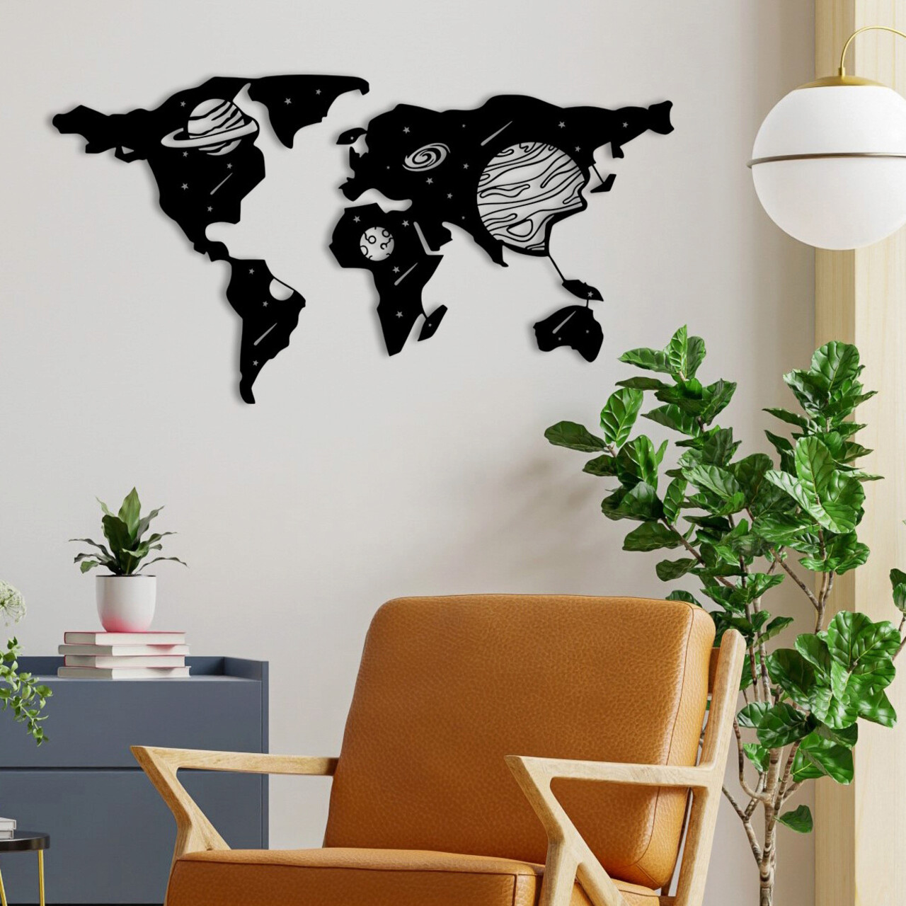 Decoratiune de perete, World Map 6, Metal, 100 x 50 cm, Negru