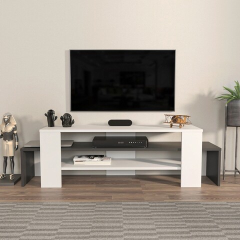 Comoda TV, Zena Home, Lenora, 150x45x35cm, PAL, Alb / Antracit