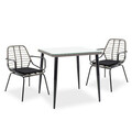 Set mobilier de gradina 3 piese Naoki Comfy, Pakoworld, masa cu 2 scaune, metal/ratan sintetic, negru/gri