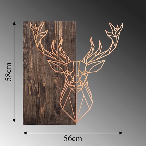 Decoratiune de perete, Deer1, 50% lemn/50% metal, Dimensiune: 56 x 58 cm, Nuc / Cupru