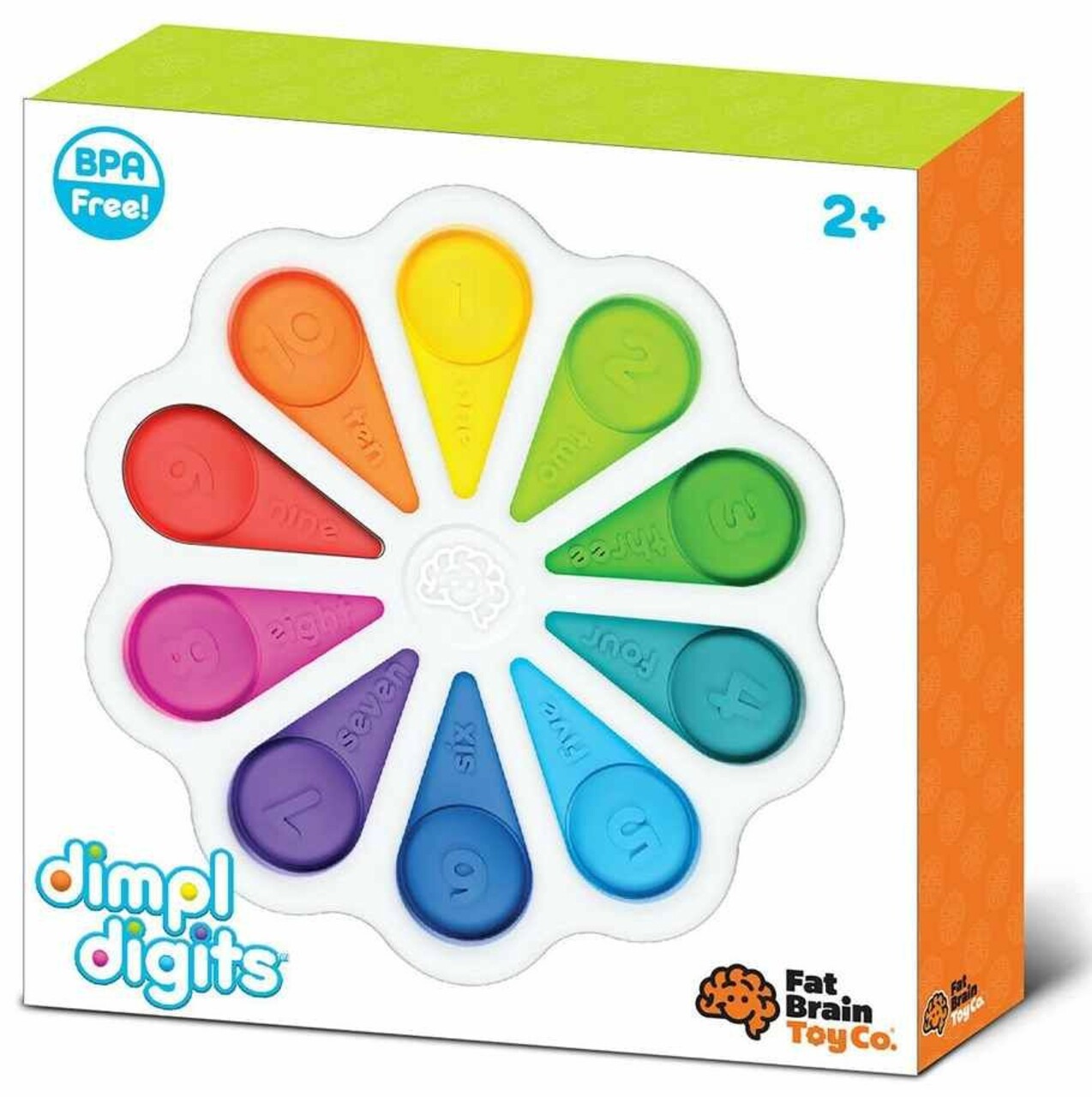 Jucarie senzoriala cu bule de silicon Dimpl Digits, Fat Brain, Tomy, 22.5x4 cm, silicon/plastic, multicolor