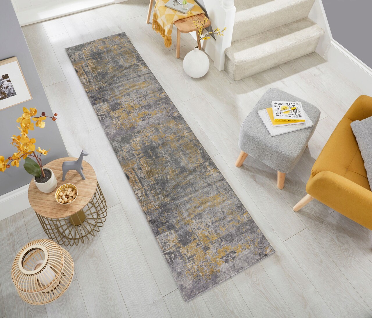 Covor Wonderlust Grey/Ochre, Flair Rugs, 80x300 cm, polipropilena, gri/ocru